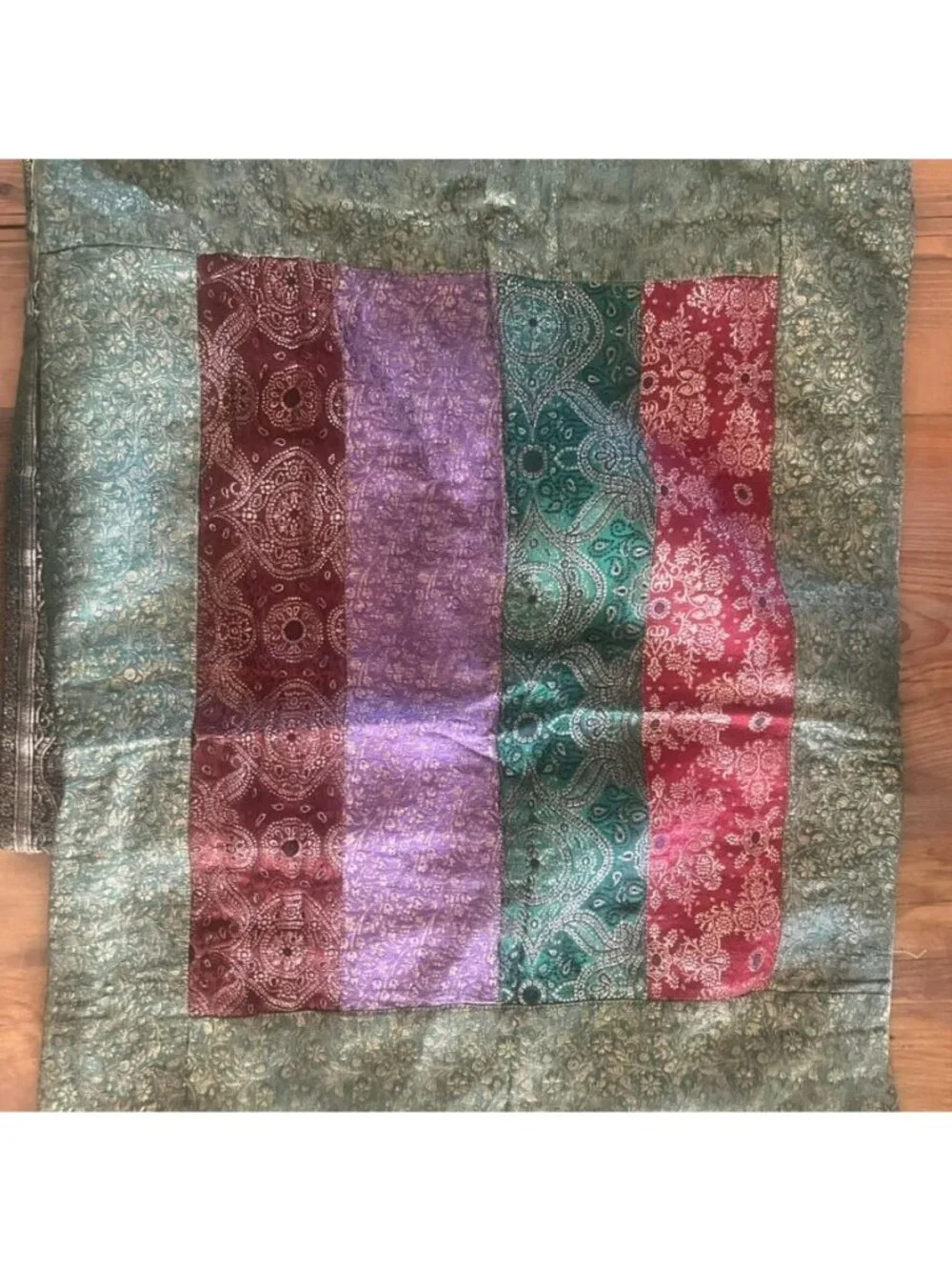 2 Vintage Sari Pillowcases Multicolored Jewel Tones Bohemian Bloomingdales India